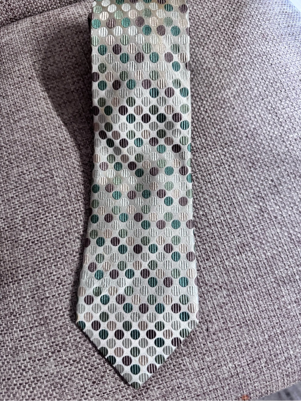 Geoffrey Beene Cream Tie with Green and Brown Dot Pattern